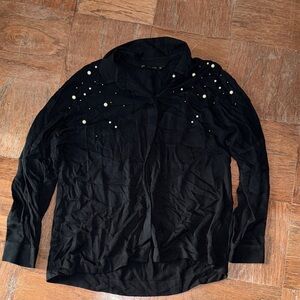 Zara Black Top with Pearl Detail